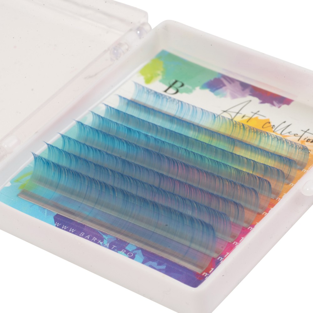 Colored lash extensions Barhat Art Collection MIX 8 lines Emerald Blue